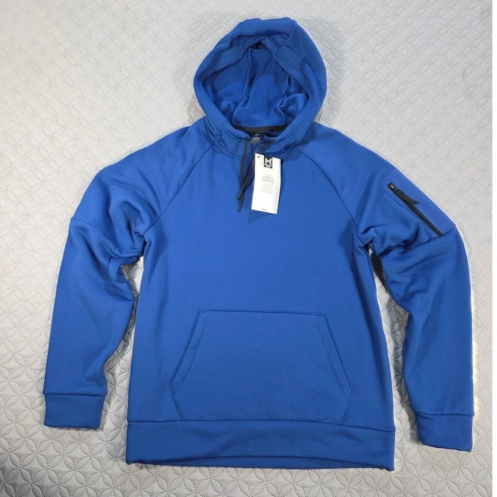 Members Mark Mens Tech Fleece Hoodie Blue Small NWT Security Zip Pocket Pullover